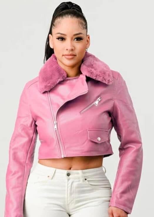 Pink Faux Leather Jacket